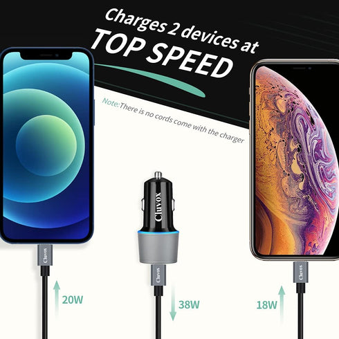 Dual USB Car Charger Adapter, Cluvox 20W Fast Charge Car Charger Compatible for iPhone 15 Pro Max/Plus/14/13/12/11/XS/XR/8/SE 2020/iPad 8th/Pro/Ai...