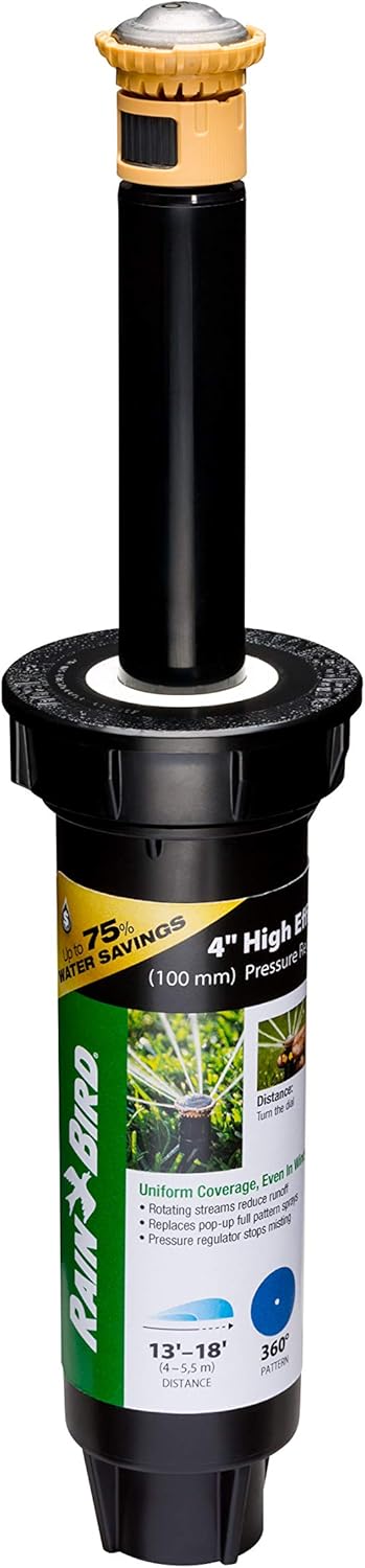 Rain Bird 12SAFPROPR Pressure Regulating (PRS) High-Efficiency Pro Rotary Sprinkler, 360° Full Pattern, 13' - 18' Spray Distance, 4" Pop-up Height...