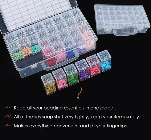 SanerDirect 32 Grids Diamond Painting Drill Storage Containers, Diamond Organizer Case Embroidery Beads Storage Box with Label...