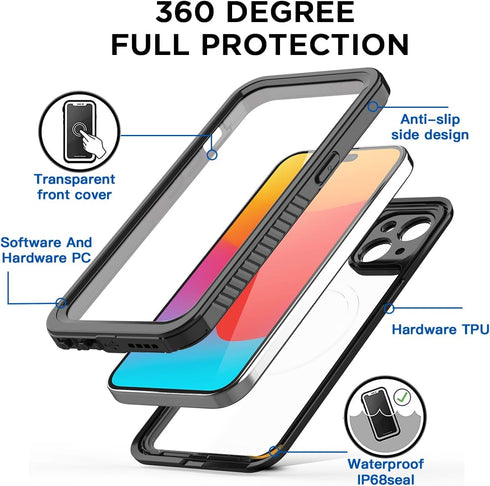 AICase Waterproof Case for iPhone 15 Plus(6.7") with MagSafe Snowproof,Dustproof and Shockproof, IP68 Certified Full Body Protection Fully Sealed ...