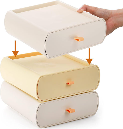 3 Tier Desk Organizer, Stackable Desktop Accessories Workspace Organizer with Storage Drawers for Staionary Makeup, Bathroom Organization (Yellow ...