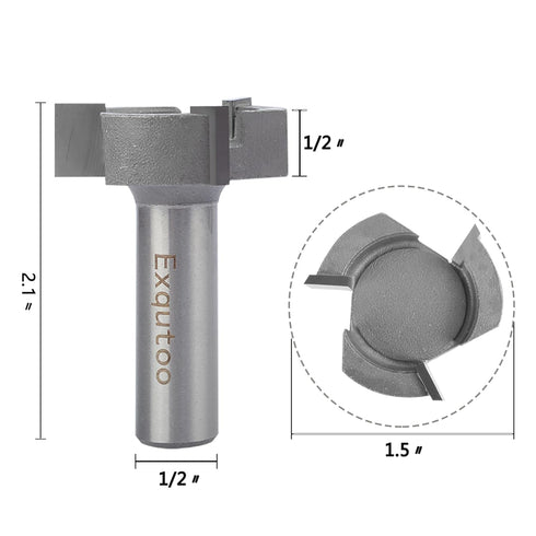 1/2" Shank 1-1/2 inch Cutting Diameter, 1/2 Height T Shape CNC Spoilboard Surfacing Router Bits, Wood Milling Cutter Planing Tool for Woodworking ...