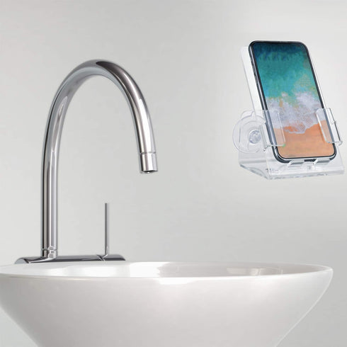 Bath&Shower Cell Phone Stand Holder-Handset Bracket-Suction Cup Bracket -Suction Cup Holder, Holder's Tray Mounted with Two Strong Suction Cups Su...