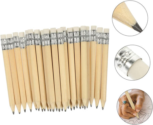 Ciieeo Woodcase Pencils 35pcs Mini Short Pencil Mini Golf Mini Pencils Mini Erasers Wood Color Wooden Eraser Erasable Pencils...