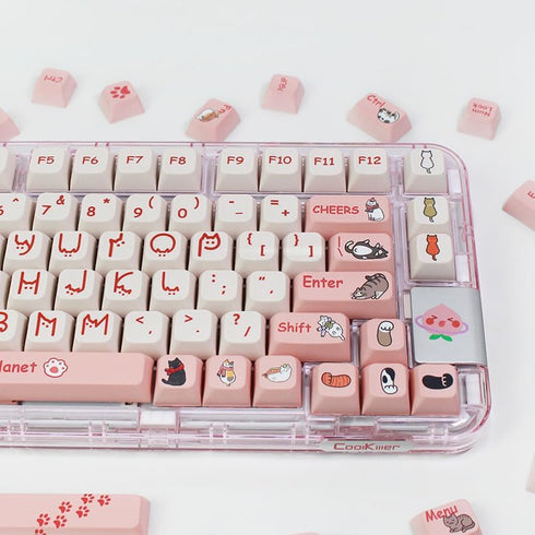 PBT XDA Pink Meow Meow Cartoon Cats keycaps Set for Girl Boys Custom Keyboard for Gateron Kailh Cherry Mx Switches ANSI Layout...