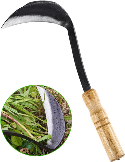 Japanese Weeding Sickle Hoe, 11" Gardening Hand Weeder Nejiri Kama Blade Tool Digging and Cutting Weed Remover, High-Carbon Steel One-Piece Moldin...