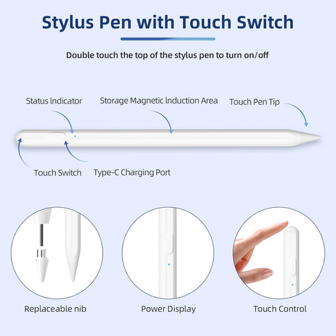 Active Stylus Pen for Touch Screens, Fast Charging Stylus Pen for Samsung/iPhone/Android Tablets & Smart Phones, Universal Stylus Pencil for Drawi...
