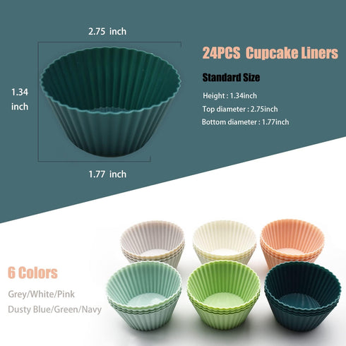 Reusable Silicone Cupcake Baking Cups 24 Pack, 2.75 inch Silicone Baking Cups, Non-stick Muffin Cupcake Liners for Party Halloween Christmas, Easy...