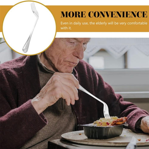 Utensils Angled Fork Spoon Adaptive Utensils Set Self Eating Utensils Curved Cutlery Utensil Assist Tableware for Adults Elderly Patient (Right-Ha...