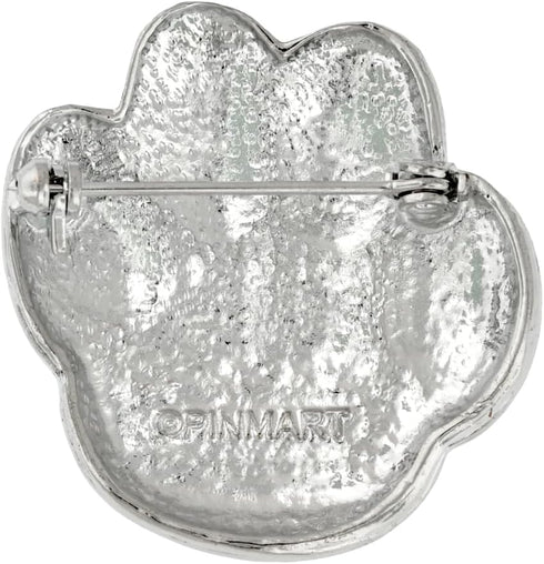PinMart's Silver Rhinestone Animal Paw Print School Mascot Brooch Pin...