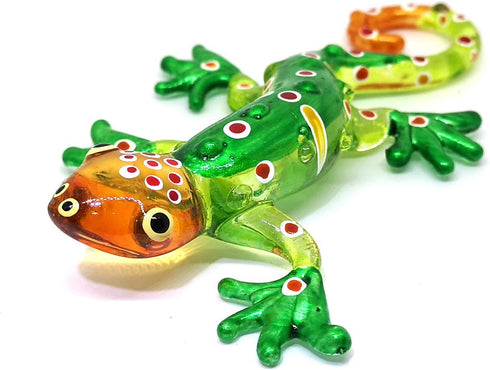 ZOOCRAFT Glass Gecko Figurine Green Miniature Hand Blown Lampwork Animal Statue D?cor...