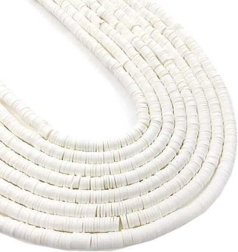 380pcs White Clay Beads Chip Strip 6mm Flat Round Polymer Disk Loose Spacer Heishi Beads for Handmade DIY Jewelry Making Bracelets Flat Polymer Cl...