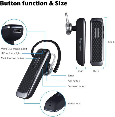 Bluetooth Headset, Hands-Free Wreless Bluetooth Earpiece with 18 Hours Playtime and Noise Cancelling Mic for iPhone Samsung Android Cell Phone Tru...