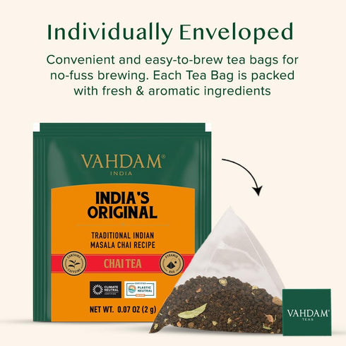 VAHDAM, India's Original Masala Chai Tea (30 Pyramid Tea Bags) Non GMO, Gluten Free, No Artificial Flavors | Blended w/Exotic Spices | Chai Tea Ba...