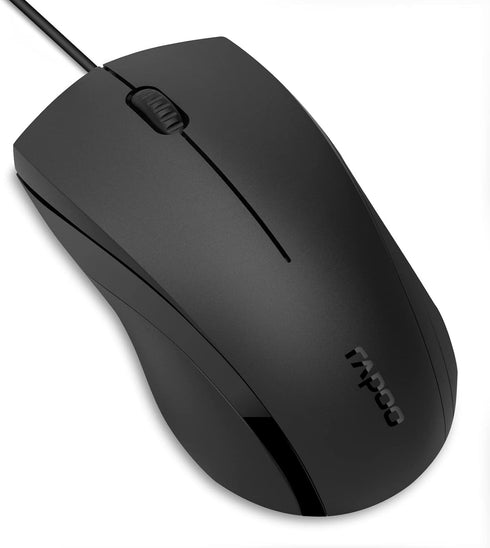 Rapoo Silent Wired Mouse, 1000 DPI 5ft Cord Quiet Button Optical Computer Mouse, Left Right Hand Use, for Laptop Chromebook Mac Notebook, Matte Bl...