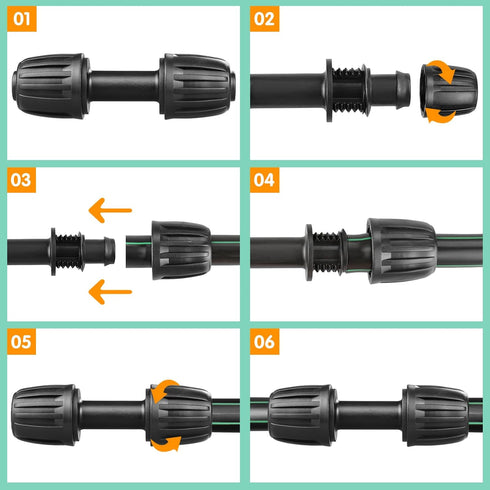 Drip Irrigation Fittings for 1/2 inch Tubing (0.60"-0.63" OD), 12 Pieces Barbed Coupling Drip Parts Locked Coupler Connectors, Drip Line Nuts Conn...