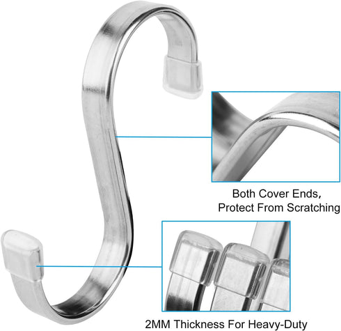 10 Pack Flat S Hooks - Stainless Steel Heavy Duty 3inch S Hooks for Hanging pots, Pans, Plants, Coffee Mugs, Towels in Kitchen and Bathroom, Coat,...