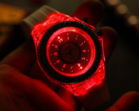 FANMIS Unisex Sports Rhinestone LED Flashing Light up Color Changing Silicone Jelly Watch Black...