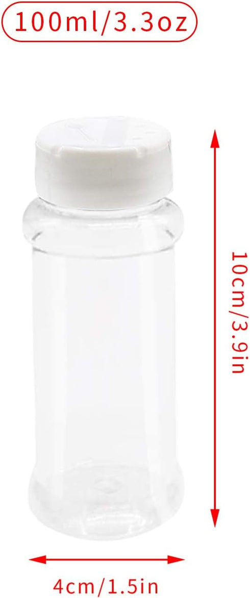 Set of 12Pcs Empty Plastic Spice Jars, 3.3 Fluid Ounces/100ml Spice Containers for Storing BBQ Seasoning Salt Pepper,Glitter Shakers Bottles (Whit...