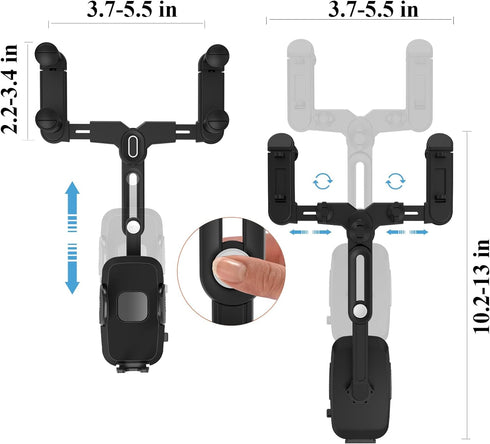 Phone Mount for Car, Rear View Mirror Phone Holder, Rotatable and Retractable Phone Holder for Car Compatible with iPhone Samsung All 4-7 Inch Cel...