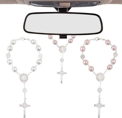 2 Pcs Car Rosary Chain, Rearview Mirror Catholic Beads Auto Rosary Hanging Rosary Chain, Exquisite Car Mirror Hanging Accessories for Truck Bike, ...