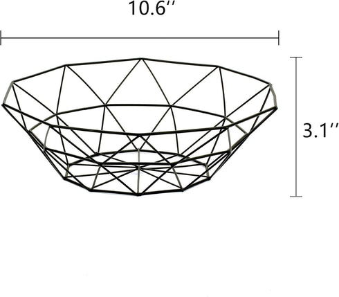 Geometric Metal Wire Fruit Bowl, Iron Arts Fruit Storage Baskets for Kitchen Counter (Black, Normal)...