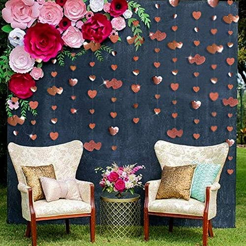 Valentines Day Party Decorations Rose Gold Heart Garland Hanging Paper Love Heart Streamer Banner for Anniversary Mothers Day Bachelorette Engagem...