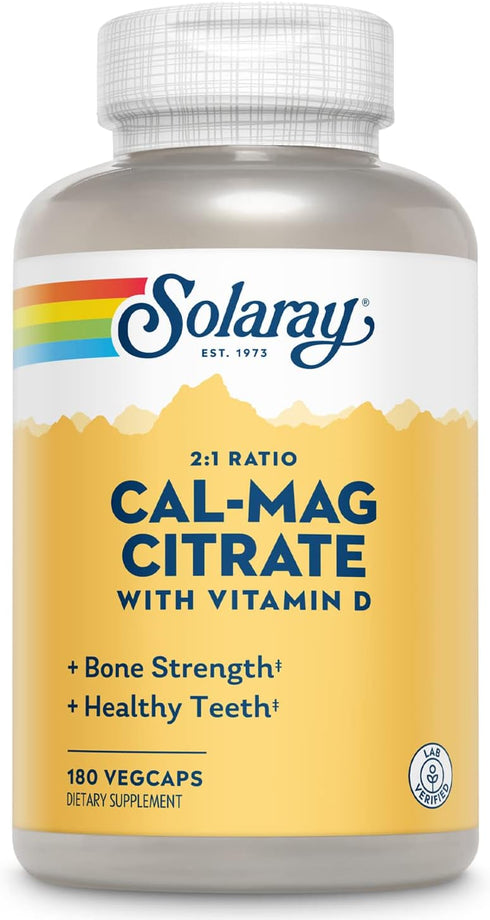 SOLARAY Calcium & Magnesium Citrate 2:1 Ratio w/Vitamin D-3, Healthy Bones, Muscle & Nervous System Support, High Absorption 180 Capsules...