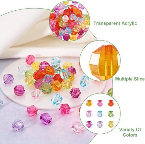 Craftdady 100Pcs Transparent Acrylic Faceted Round Ball Spacer Beads 10mm Random Mixed Colors Plastic Loose Pony Beads for Jewelry Making Hole: 2m...