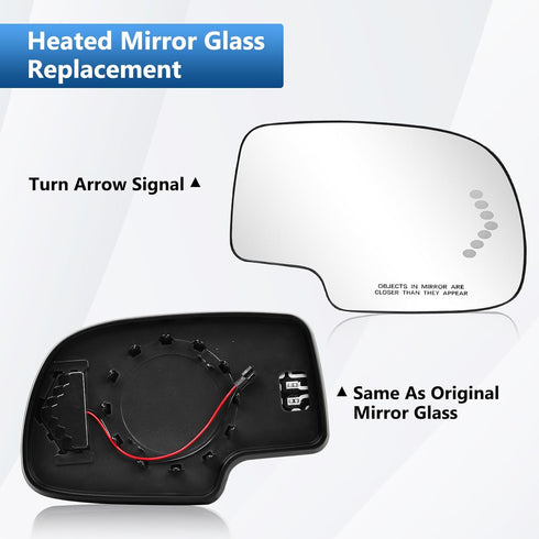 Passenger Side Mirror Glass Replacement for 2003-2006 Chevy Silverado GMC Sierra Tahoe Yukon Suburban Avalanche Cadillac Escalade, Heated Exterior...