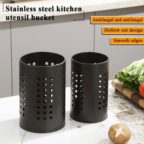 Kitchen Utensils Holder for Countertop Pack of 2, Stainless Steel Black Utensils Caddy, Farmhouse Stylish Organizer and Kitchen Decor Utensil Croc...