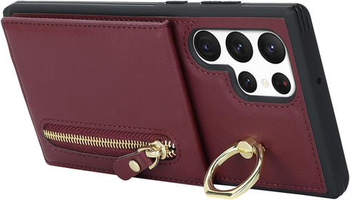 Jaorty for Samsung Galaxy S22 Ultra Phone Case with Card Holder,Galaxy S22 Ultra Case for Women with Credit ID Card Slot,360 Rotation Ring Kicksta...