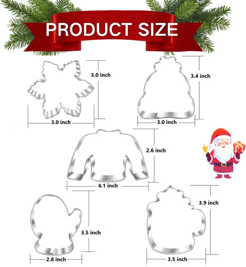 New Winter Christmas Cookie Cutter Set-5 Piece-Ugly Sweater, Hat, Mitten, Snowflake, Coffee Mug Cookie Fondant Biscui Cutters for Ugly Vintage Chr...
