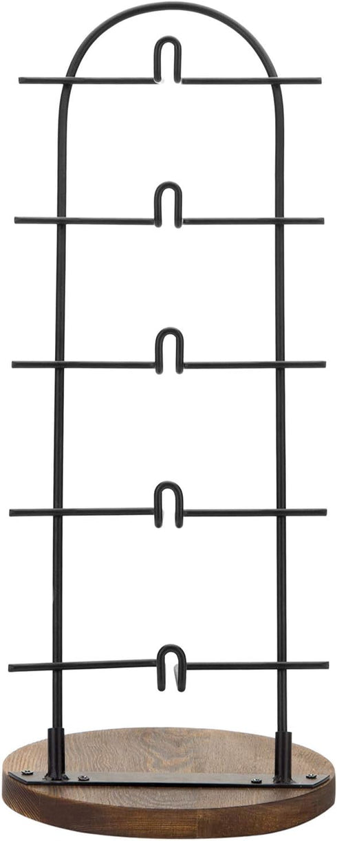 MyGift 5 Tier Black Metal Sunglasses Display Stand Rack Jewelry Organizer Holder for Sunglasses, Eyewear, Glasses with Round Burnt Wood Base...