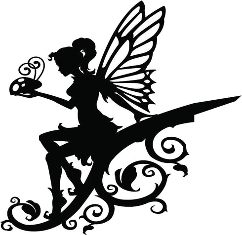 Fairy Garden Art, Yard Flower Fairy Metal Decor, Silhouette Sculpture Backyard Hanging Tree, Ornaments for Outdoor Garden Home Yard Lawn, Branch D...