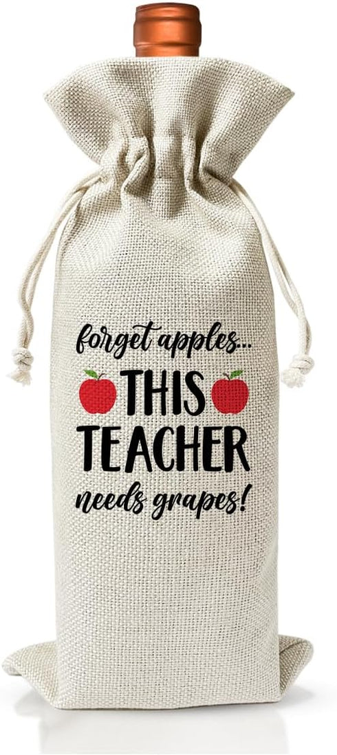 Teacher Wine Bag, Gift for Teachers Coworkers Colleagues, Teacher Appreciation Gifts, Burlap Wine Bottle Bags, Graduation Party, Reusable Drawstri...