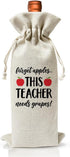 Teacher Wine Bag, Gift for Teachers Coworkers Colleagues, Teacher Appreciation Gifts, Burlap Wine Bottle Bags, Graduation Party, Reusable Drawstri...