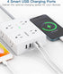 Extension Cord 6 Ft, Surge Protector Power Strip - 8 Widely Outlets 4 USB Ports 10 Ft Long Cord, Flat Plug, Wall Mount, 3-Side Outlet Extender Ove...