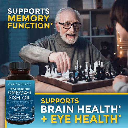 Viva Naturals Triple Strength Omega 3 Fish Oil Supplement - 2500 mg Fish Oil with Re-Esterified Omega 3 Fatty Acids Including EPA, DHA DPA - 60 Pe...