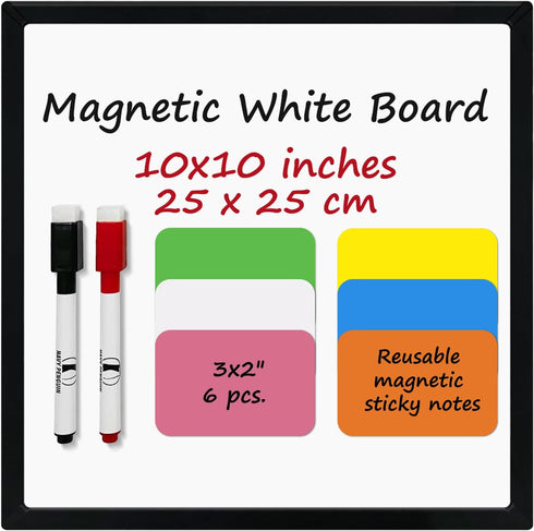 White Board Kit - 10 x 10" Whiteboard with 2 Dry Erase Markers and 6 Magnetic Notes - Double-sided Wall Hanging Dry Wipe Off Board for Home and Of...