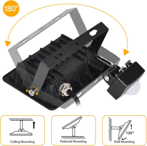 Motion Sensor Flood Light Outdoor, 20W Plug in Motion Sensor Light with 4.9ft Cord, IP66 Waterproof Floodlights with Photocell 6000K Super Bright ...
