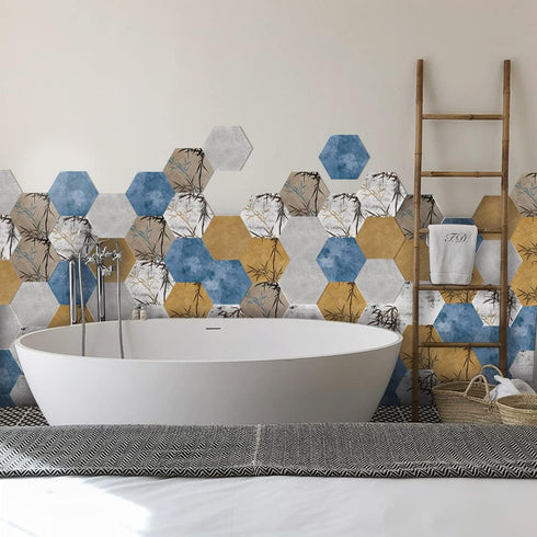 10 Pcs Hexagon Non-Slip Floor Sticker for Home Decor, Peel and Stick Self-Adhesive Wall Sticker for Living Room Kitchen Bathroom, 7.9x9.1inch, LB0...