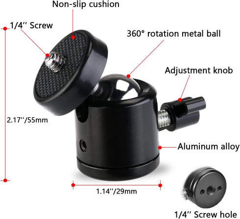 Universal 1/4" Swivel Mini Ball Head Screw Tripod Mount?2 Pack?, EszkozTA360 Degree Rotating Mount Base Adapter for DSLR Cameras HTC Vive Tripods ...