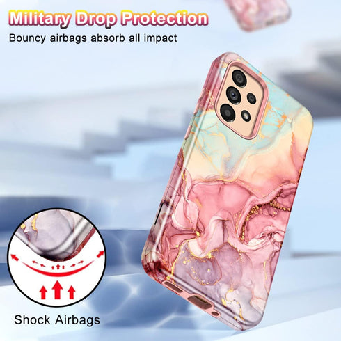 Btscase for Samsung Galaxy A53 5G Case, Marble Pattern 3 in 1 Heavy Duty Shockproof Full Body Rugged Hard PC+Soft Silicone Drop Protective Women G...