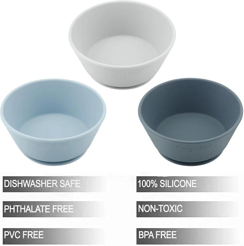 PandaEar 3 Pack Baby Suction Bowls|Silicone Food Bowls First Stage Feeding for Baby Toddler Infant Kids| Food Grade Soft Safe BPA-Free Silicone To...