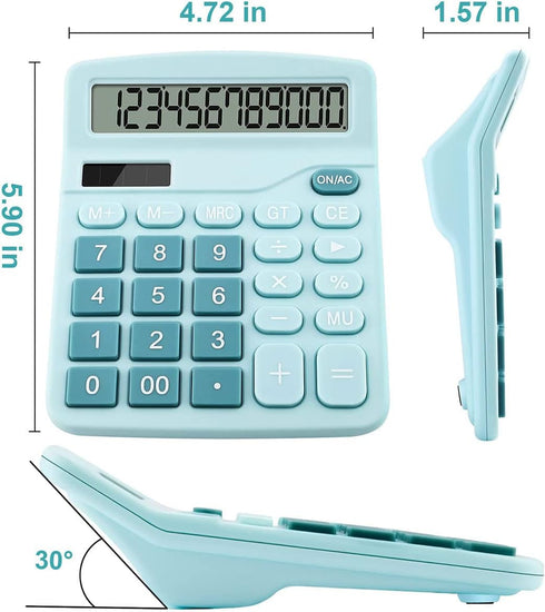 Office Calculators Desktop, 12-Digit Dual Power Cute Calculator with Large LCD Display Big Button for Office Home and School (Blue)...