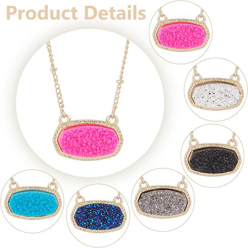 6PCS Faux Druzy Stone Necklace Simulated Druzy Pendant Necklace for Women Colorful Sparkly Oval Stone Necklaces Christmas Valentine's Day Jewelry ...