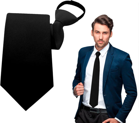 Mens Pre-tied Tie Adjustable Zipper Ties for Men Solid Color 3.15'' Tie for Wedding, Business, Graduation...