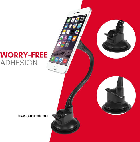 Macally Windshield Phone Mount for Car Magnetic - Suction Cup Window Mount Phone Holder with 8" Long Gooseneck Arm & Super Strong Magnet Mount for...