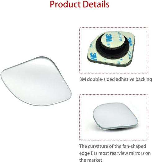 Blind Spot Mirror,Fan Shape Curved Car Blind Spot Mirror,Blind Spot Convex Car Mirror,Frameless 360° Adjustable Convex Rear View Mirror,Side Mirro...